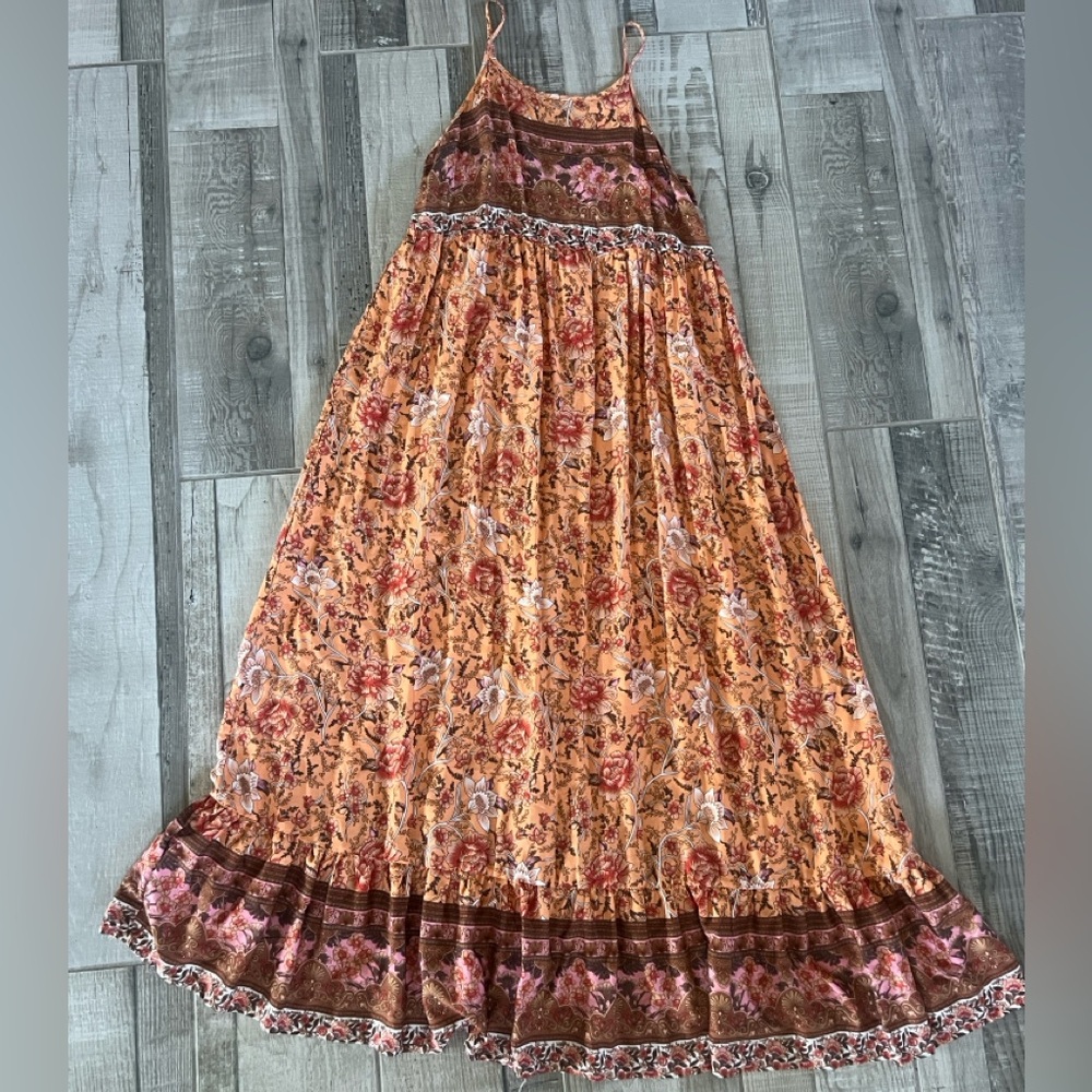 Emery Rose Maxi Dress Womens M Orange Boho Floral Sleeveless Tank Hippy Sundress - Picture 6 of 8